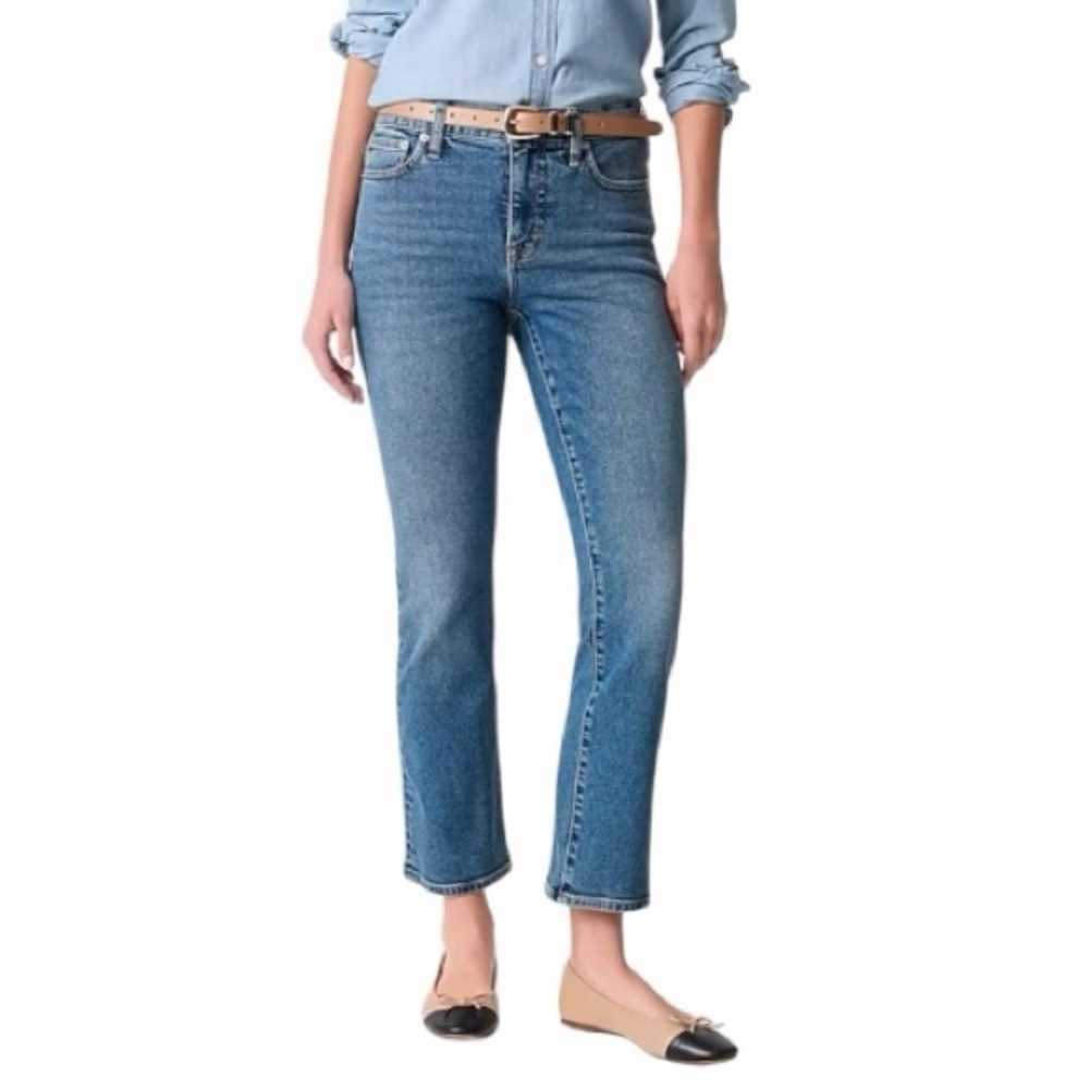 J.Crew Mid-Rise Flare Crop Jeans Blue Stretch Denim Size 27 Y2K Retro EUC